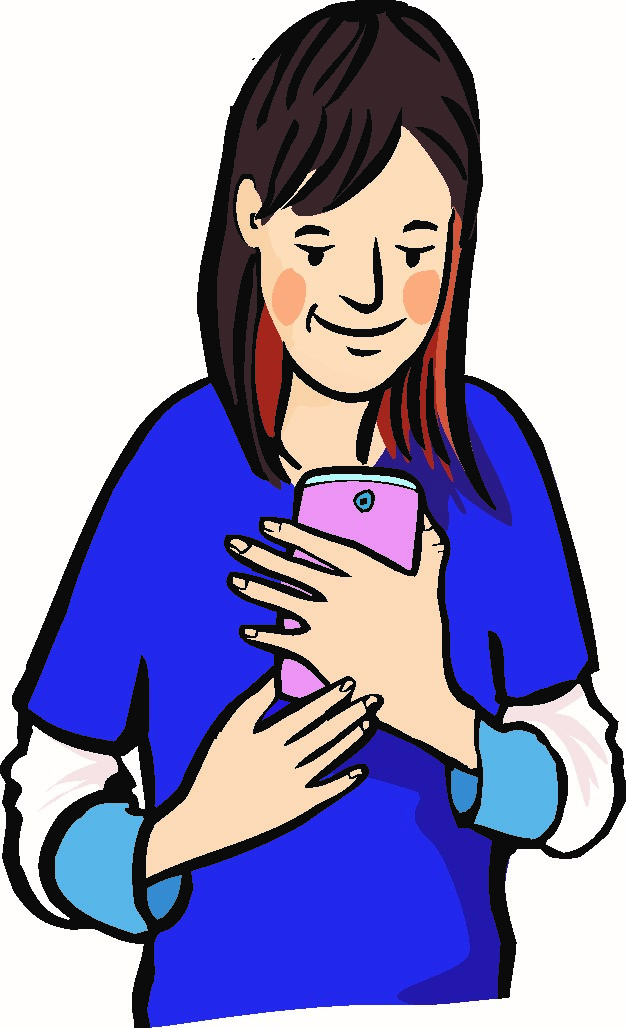 Ein Mädchen schaut auf das Handy in der Hand.