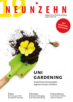Hochschulmagazin 19NEUNZEHN: Cover der Ausgabe Oktober 2016, Abbildung eines Gärtnerspatens