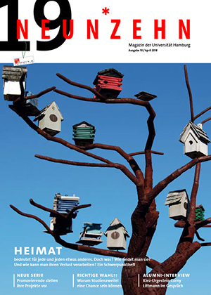 Hochschulmagazin 19NEUNZEHN: Cover der Ausgabe April 2018, Abbildung Vogelhaussiedlung