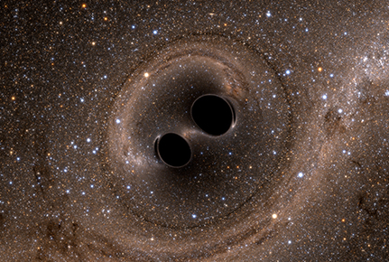 Simulation der Kollision von zwei Schwarzen Löchern. Foto: LIGO