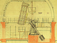 Querschnitt des 1-Meter-Spiegelteleskops der Hamburger Sternwarte (Zeichnung von ca. 1906)