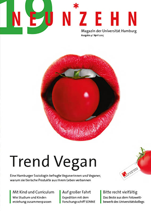 Hochschulmagazin 19NEUNZEHN: Cover der Ausgabe April 2015, Abbildung: Tomate im Mund