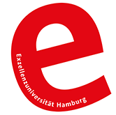 Die Grafik zeigt ein rotes e und weist den Text Exzellenzuniversität Hamburg auf
