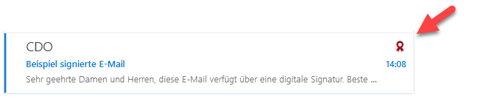 Screenshot einer Mail mir digitaler Signatur (Zertifikat)