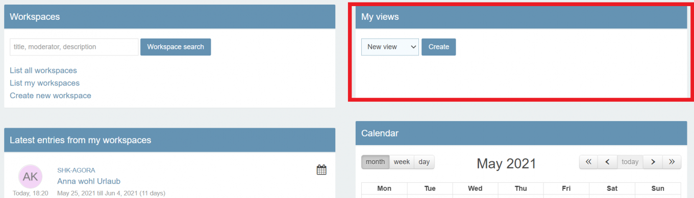 Screenshot: My views section is highlighted 
