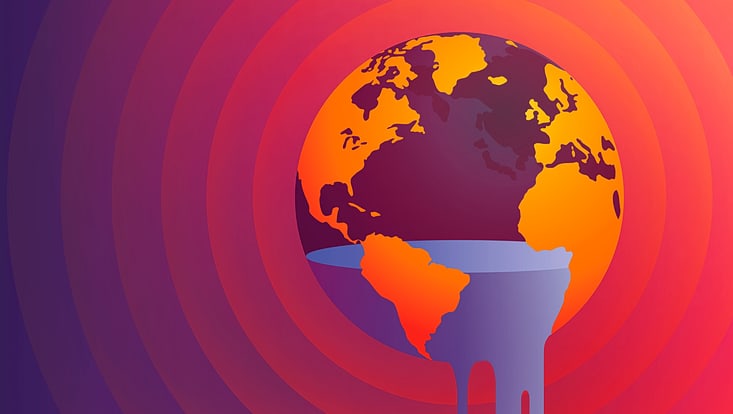 Illustration der Erde, aus der das Wasser symbolisch herausfließt