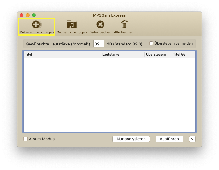 Screenshot of the software MP3Gain