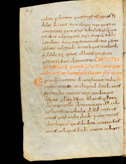 Anfang einer Musterurkunde für eine Schenkung aus den Formulae Augienses. Foto: St. Gallen, Stiftsbibliothek, Cod. Sang. 550, S. 75