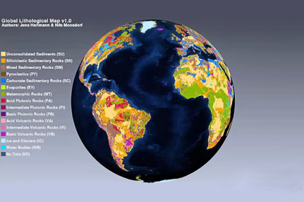 Eine neue Weltkarte, die von Forscher/innen der Universität Hamburg/KlimaCampus entwickelt wurde, zeigt ein sehr genaues Bild der Erdkruste unter der dünnen Bodenschicht. Visualisierung: KlimaCampus/DKRZ/Felicia Brisc